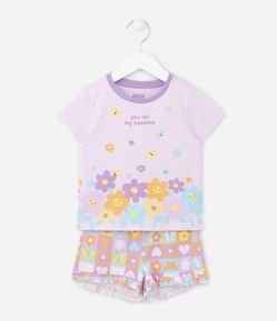 Pijama Curto Infantil com Estampa Floriadinha - Tam 2 a 4 anos