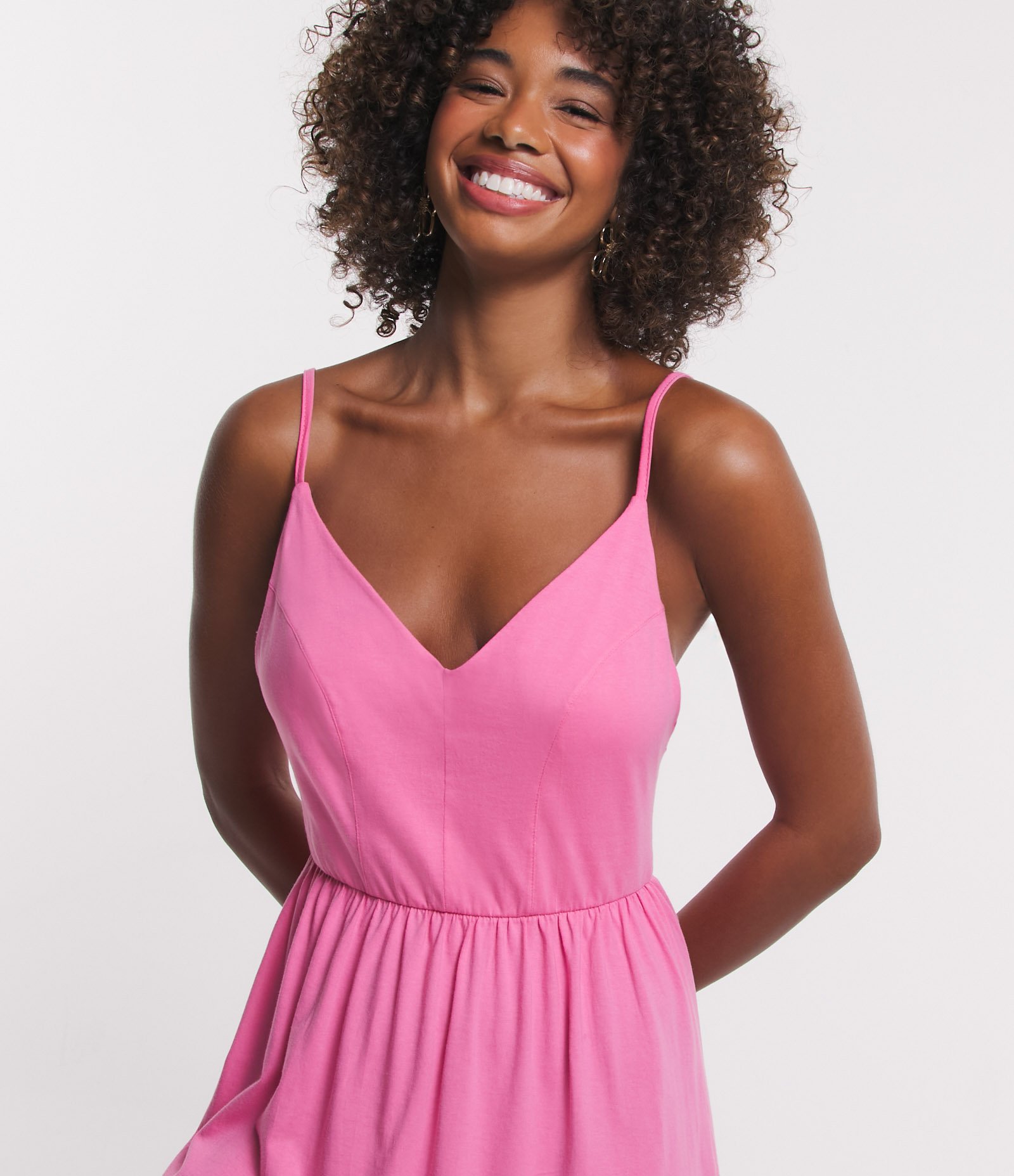 Vestido Curto em Meia Malha com Recortes Franzidos Rosa 4