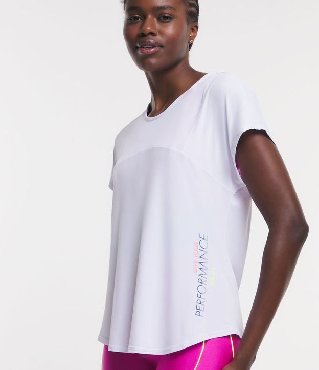 Camiseta Esportiva em Poliamida com Manga Curta e Estampa Lateral Branco 4