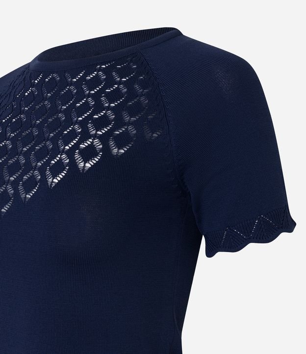 Blusa em Tricô com Texturas em Ponto Diferenciado Azul 6