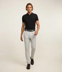 Camisa Polo Slim com Botões e Textura Canelada