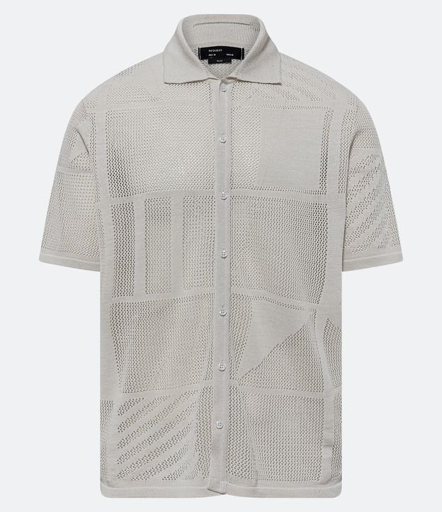Camisa Slim em Tricô com Textura Geométrica Off White 7