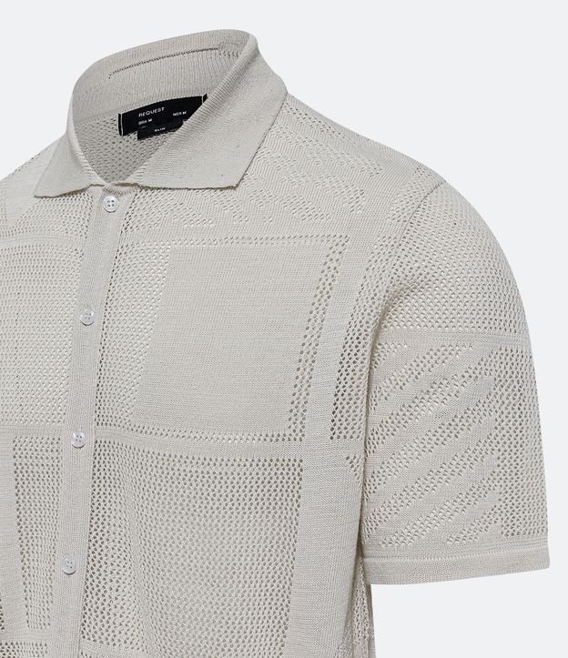 Camisa Slim em Tricô com Textura Geométrica Off White 8