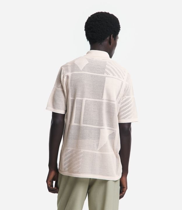 Camisa Slim em Tricô com Textura Geométrica Off White 6