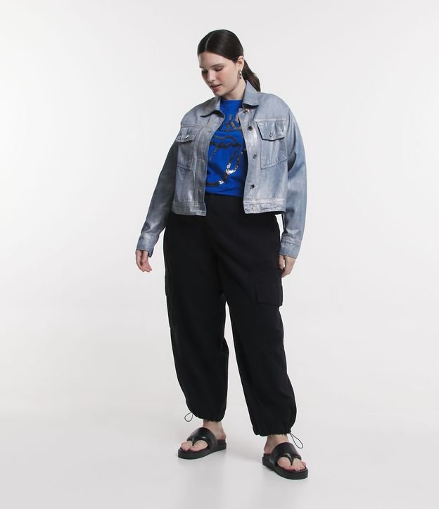 Jaqueta Jeans Metalizada Curve & Plus Size Prata 2