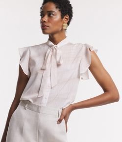 Camisa Sem Manga em Crepe com Gola Laço e Listras Degradê