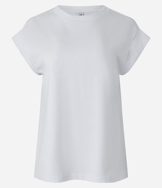 Blusa em Meia Malha com Ribana na Manga Curta Branco 5