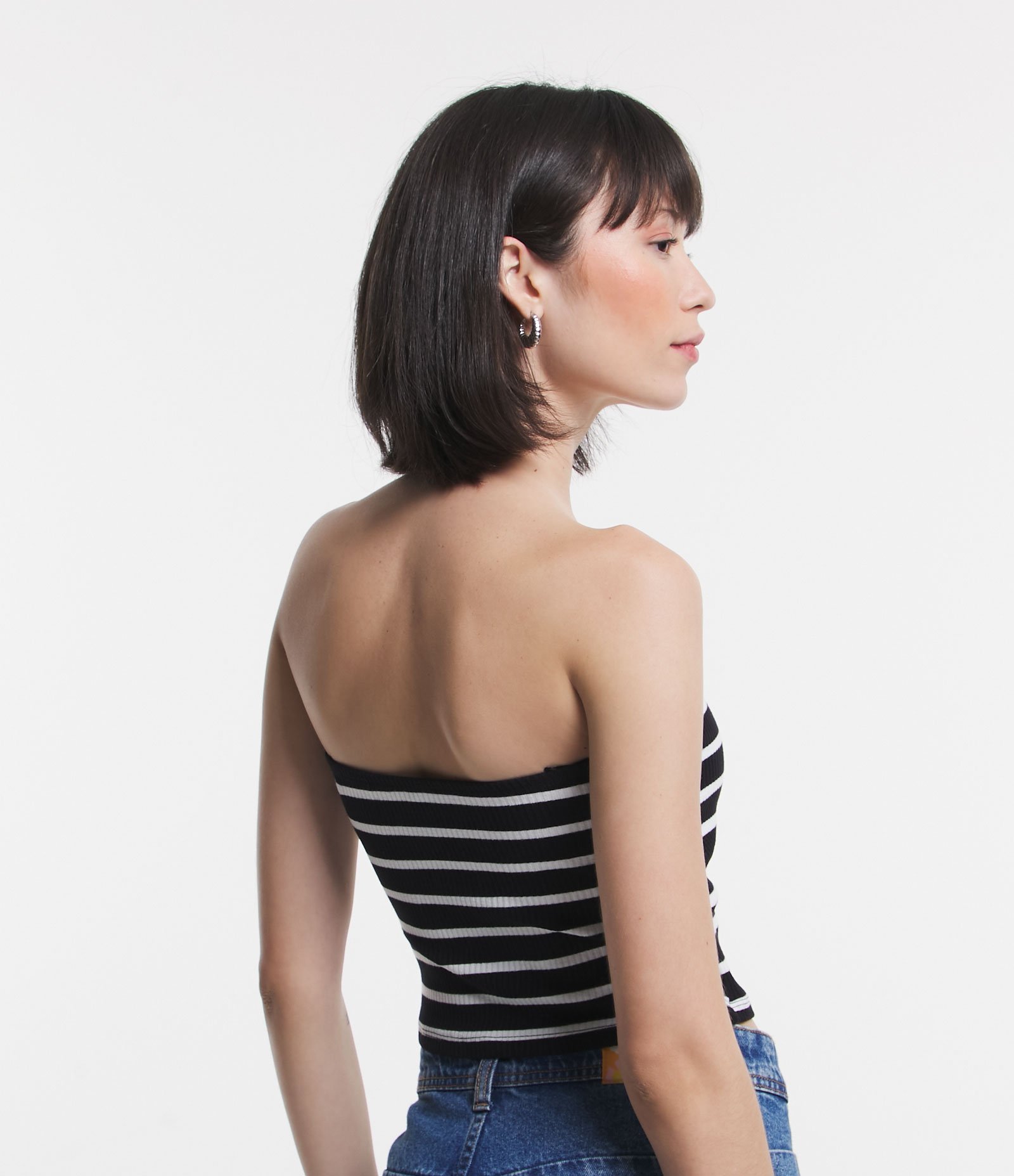 Blusa em Ribana Tomara que Caia Listrada Preto 3