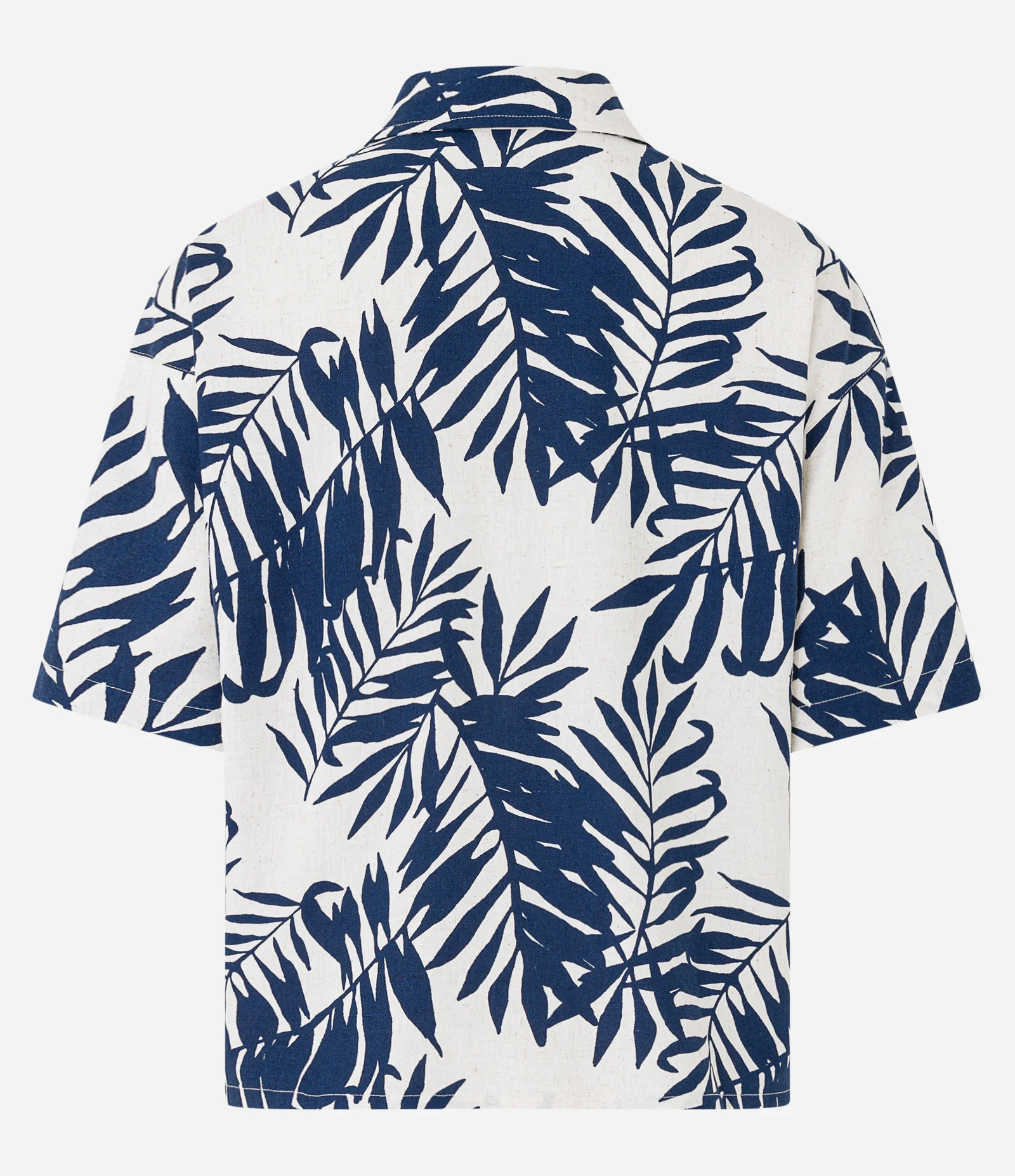 Camisa em Viscolinho com Estampa de Folhagens e Botões Matizados Branco/Azul 2