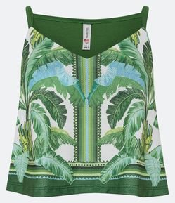 Blusa de Alça em Viscose com Estampa frontal de Bananeiras