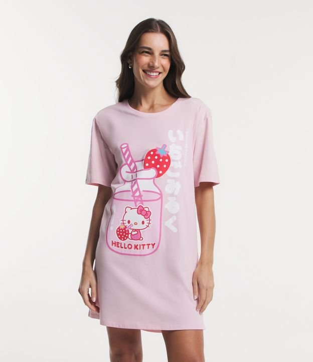 Camisón Corto en Media Malla con Estampa Hello Kitty Frutilla Rosado 1