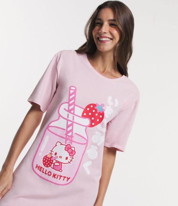 Camisón Corto en Media Malla con Estampa Hello Kitty Frutilla Rosado 3