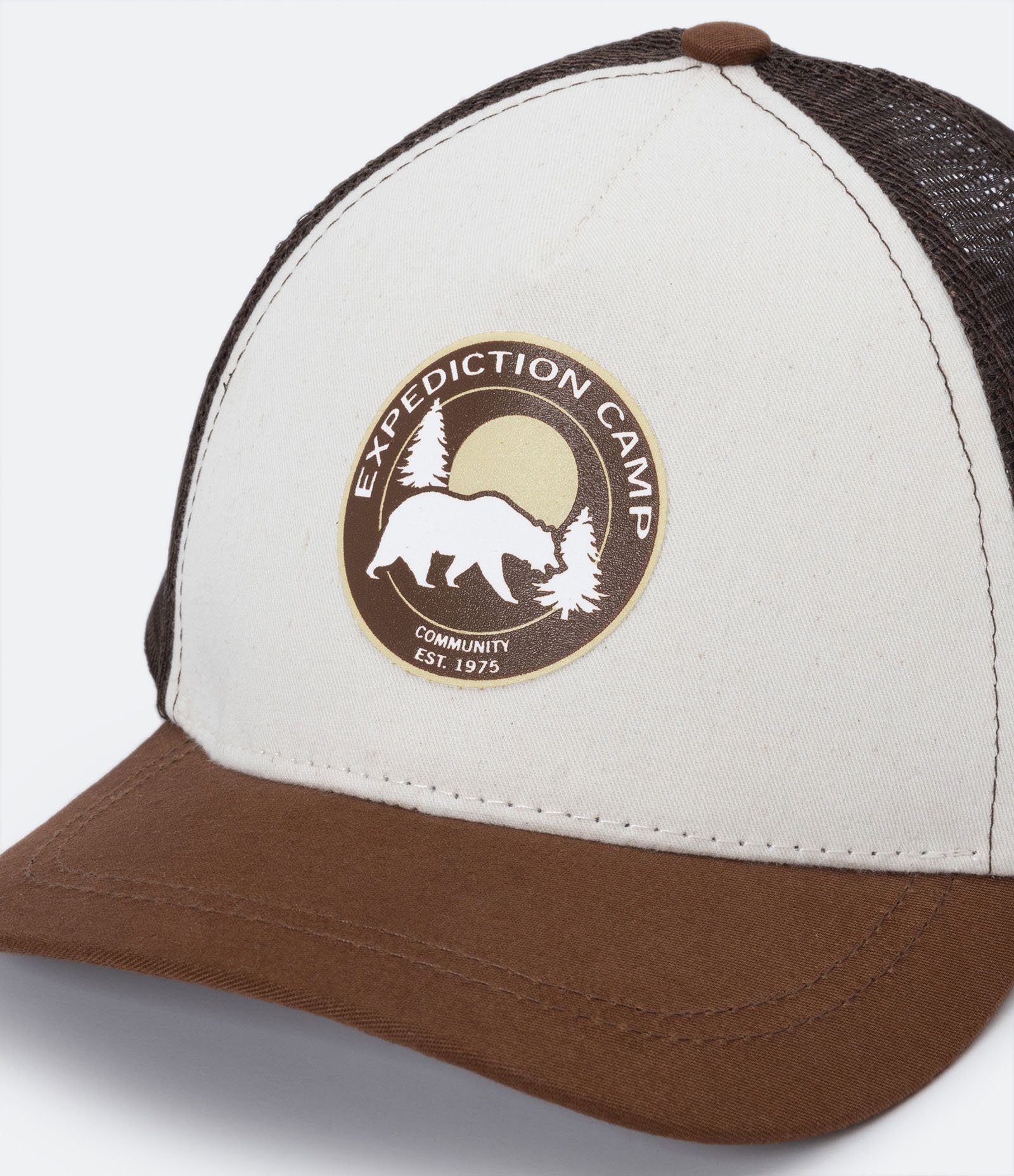 Boné Aba Curva Infantil em Sarja com Telinha e Silk com Bordado de Urso Bege 4