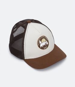 Boné Aba Curva Infantil em Sarja com Telinha e Silk com Bordado de Urso