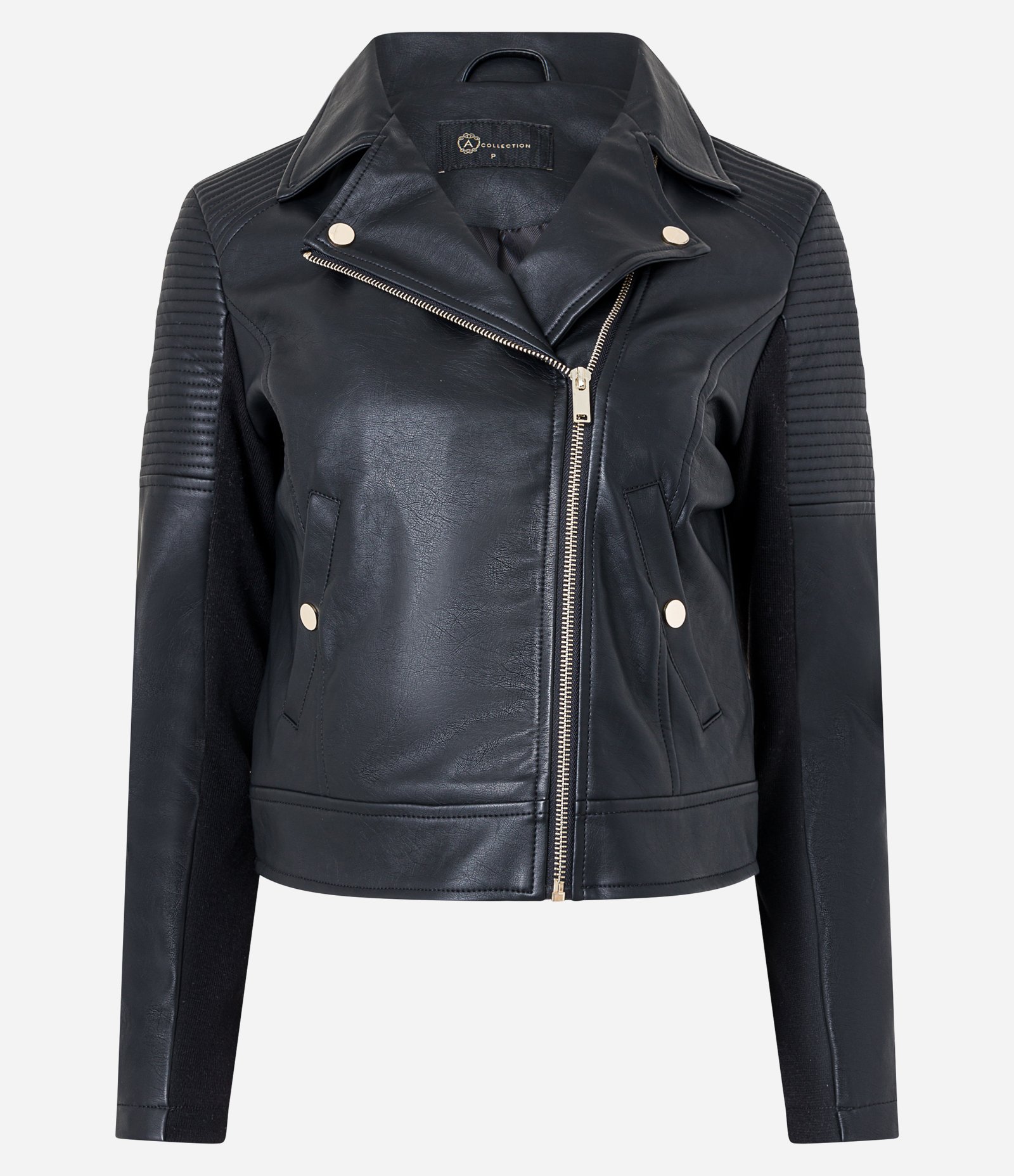 Jaqueta Biker em Material Sintético com Ribana no Ombro Preto 5
