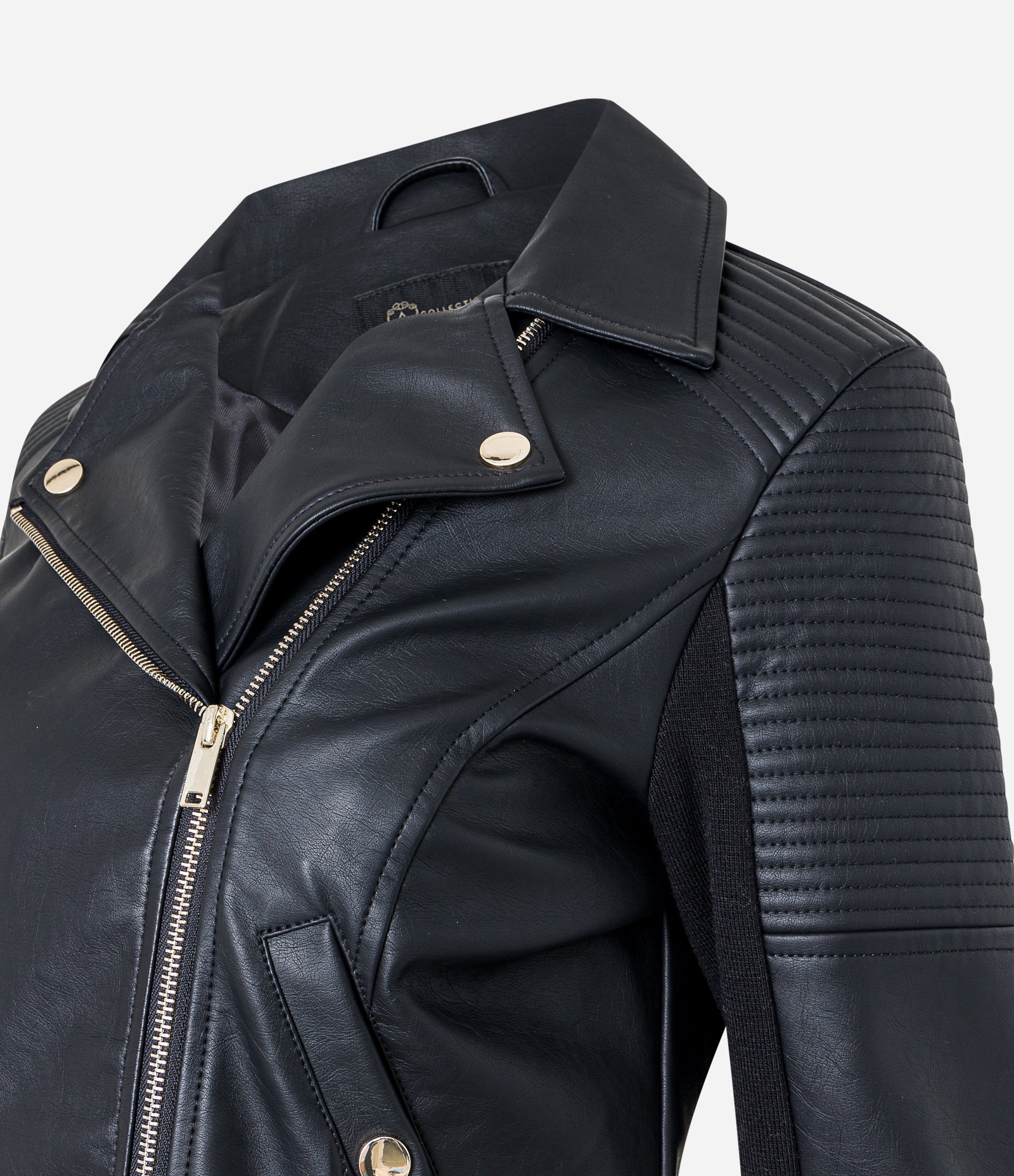 Jaqueta Biker em Material Sintético com Ribana no Ombro Preto 6