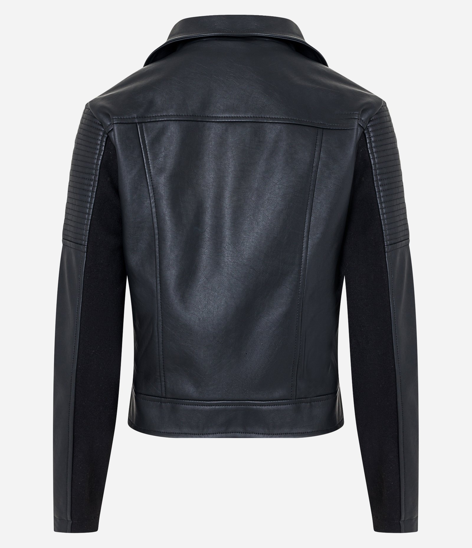 Jaqueta Biker em Material Sintético com Ribana no Ombro Preto 7