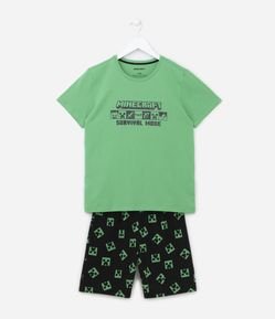 Pijama Curto Infantil com Estampa do Minecraft - Tam 5 a 14 anos