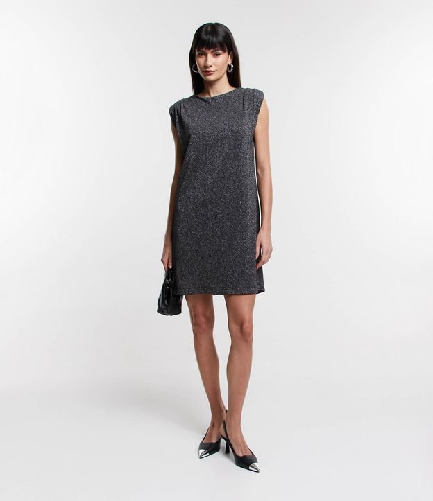 Vestido Curto Sem Manga em Viscose Metalizada