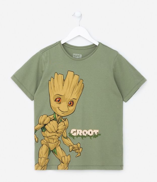 Camiseta Infantil com Estampa Groot de Guardiões da Galáxia - Tam 3 a 10 Anos