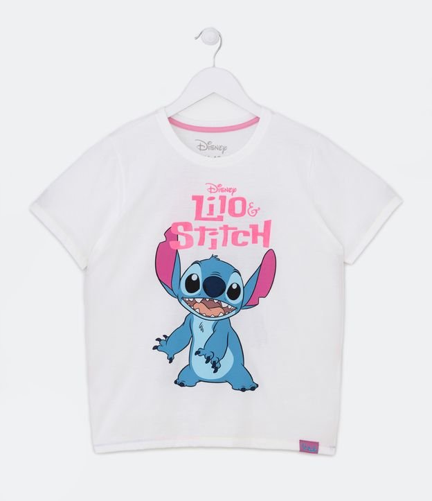 Camiseta Infantil em Meia Malha com Estampa do Stitch - Tam - 5 a 14 Tam - Cor: Branco - Tamanho: 5-6