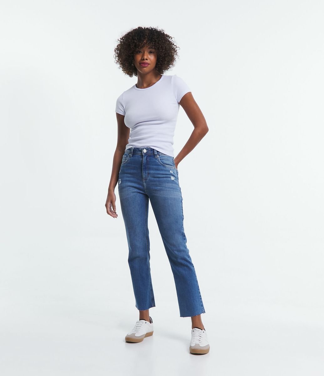 Calça Capri Jeans Lateral Desfiada Azul - lojabluk