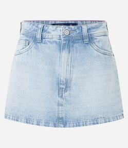 Short Saia em Jeans com Bolsos e Barra Feita
