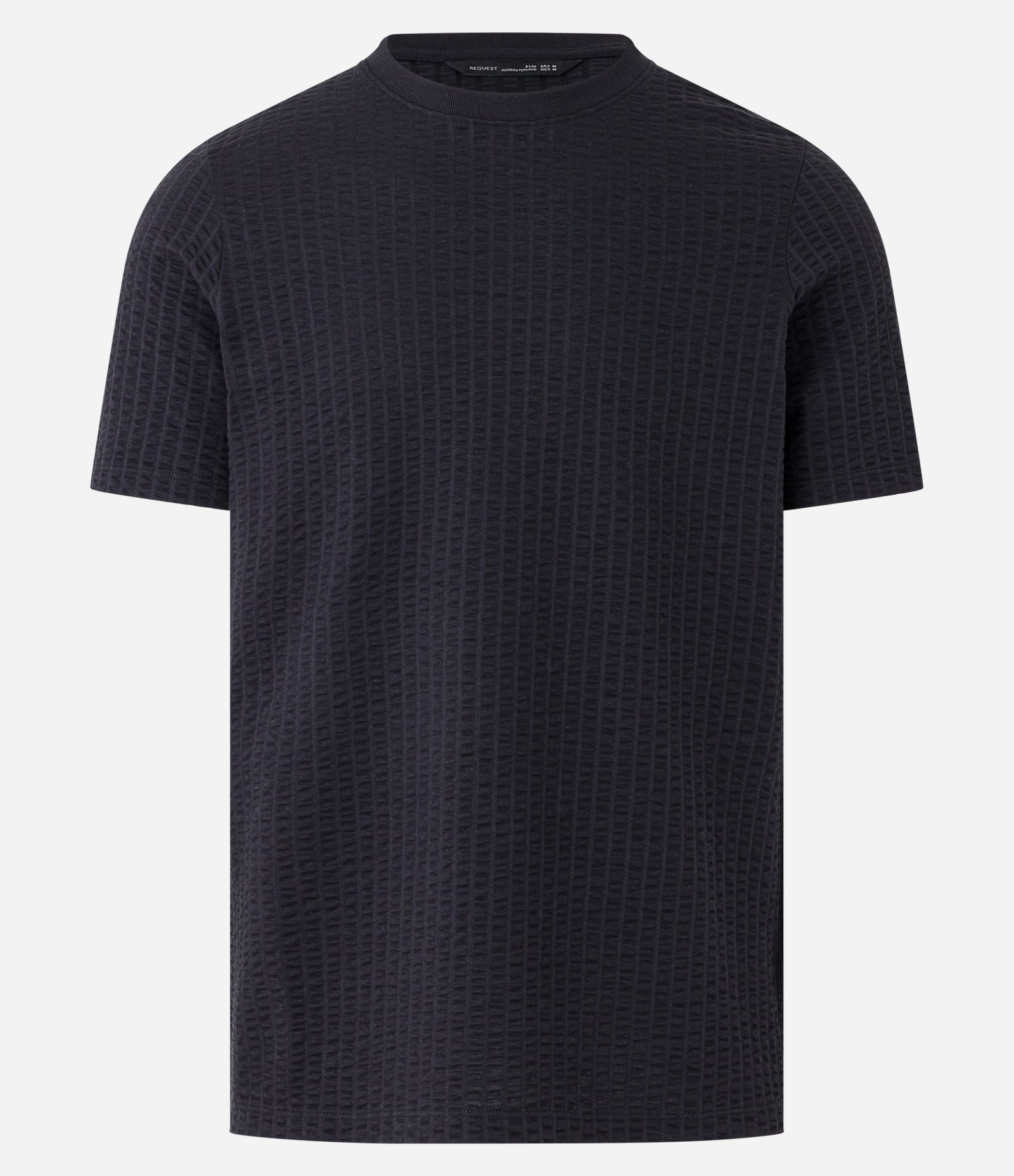 Camiseta Slim em Algodão com Textura de Listras Preto 8