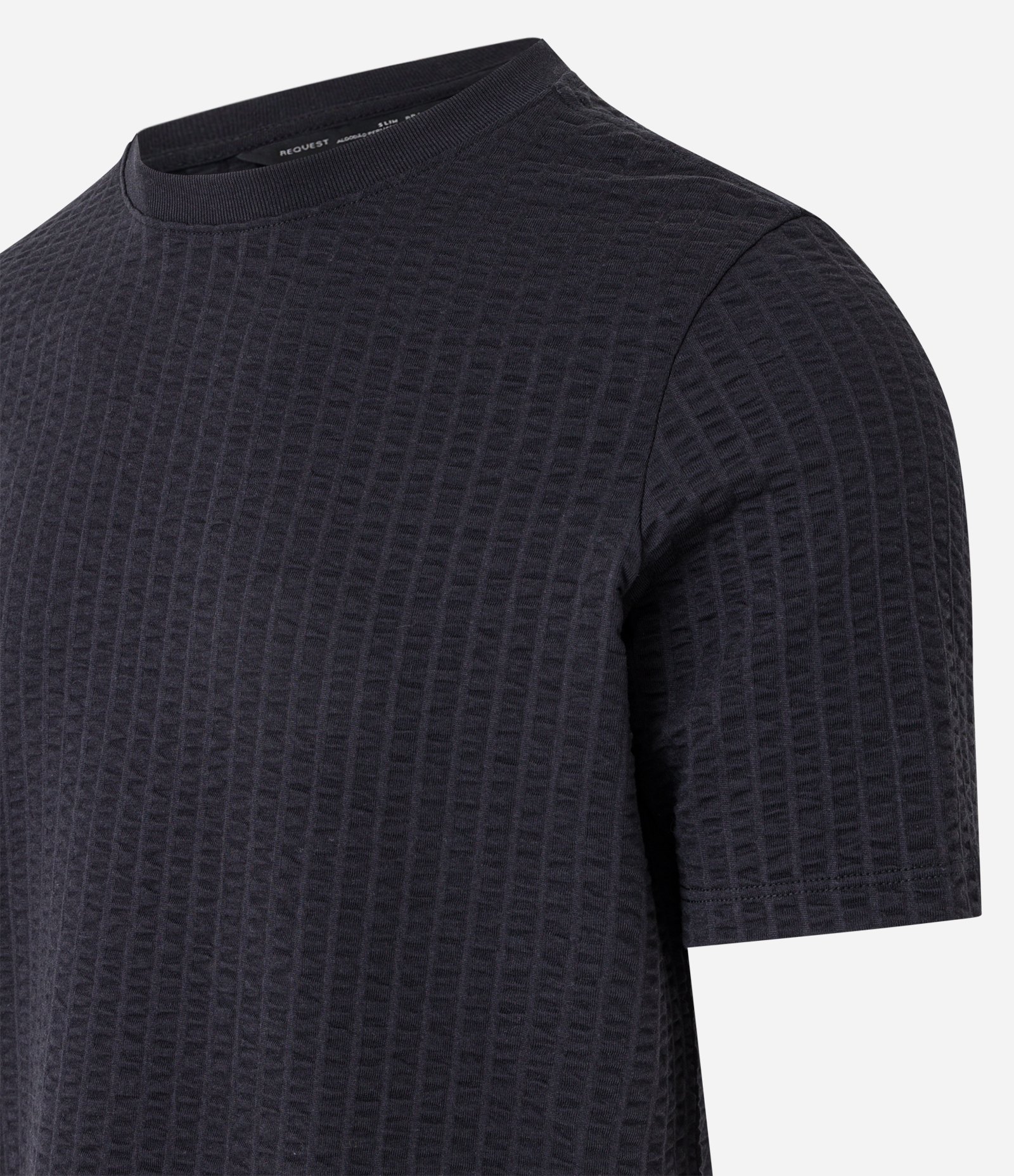 Camiseta Slim em Algodão com Textura de Listras Preto 9