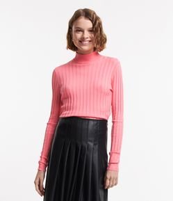 Blusa em Tricô Canelado com Gola Alta e Manga Longa