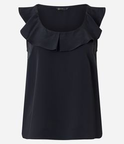 Blusa Sem Manga em Crepe com Decote U e Babados