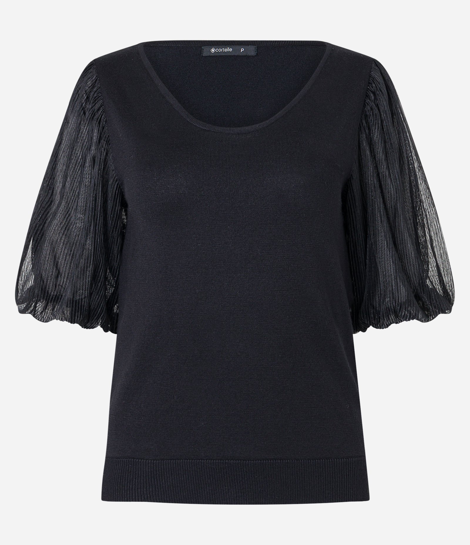 Blusa em Meia Malha com Manga Bufante em Tule Preto 6