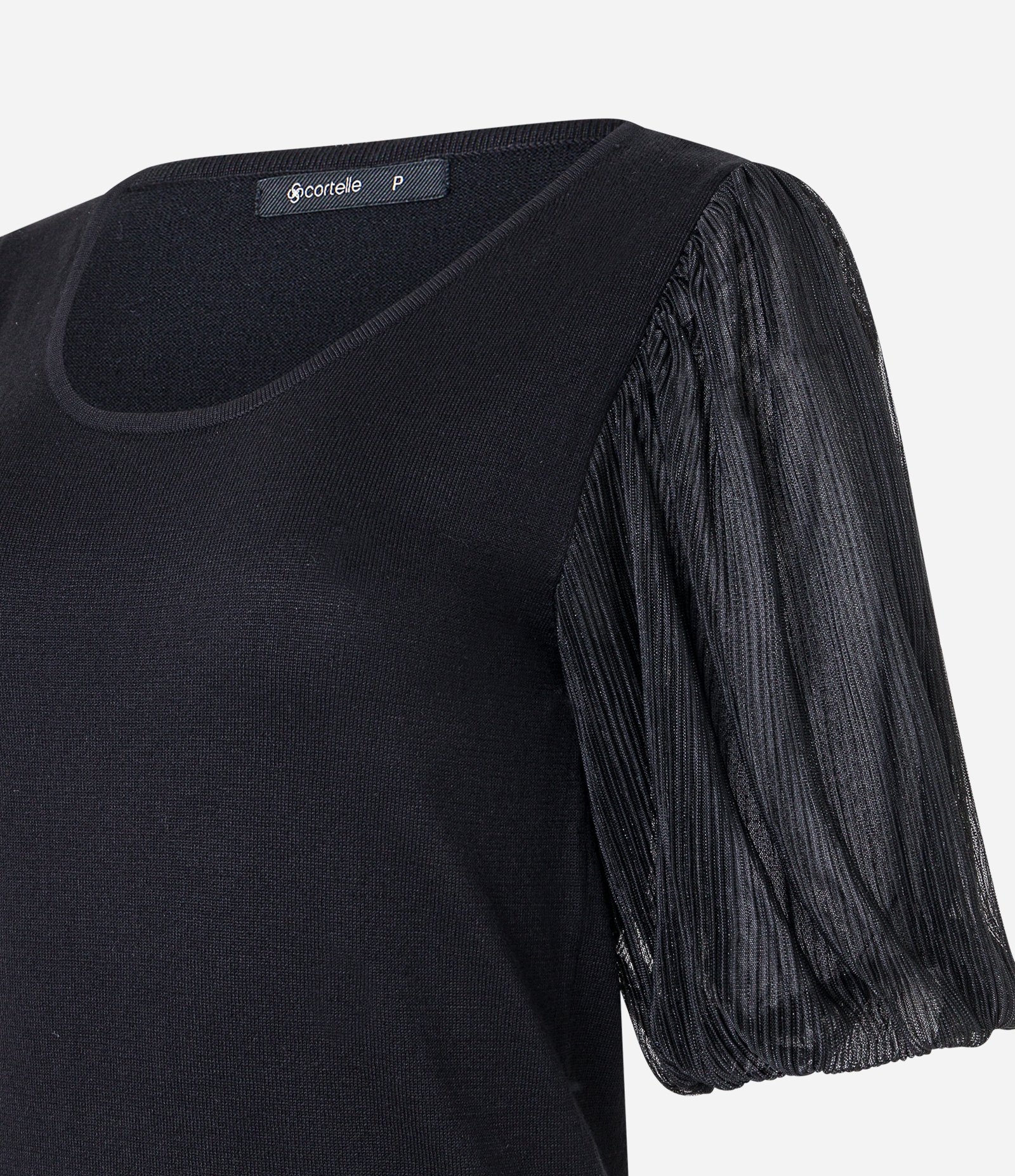 Blusa em Meia Malha com Manga Bufante em Tule Preto 7