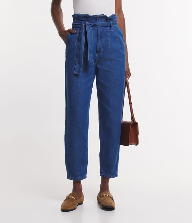 Calça Clochard em Jeans com Faixa para Amarração Azul 3