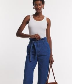 Calça Clochard em Jeans com Faixa para Amarração
