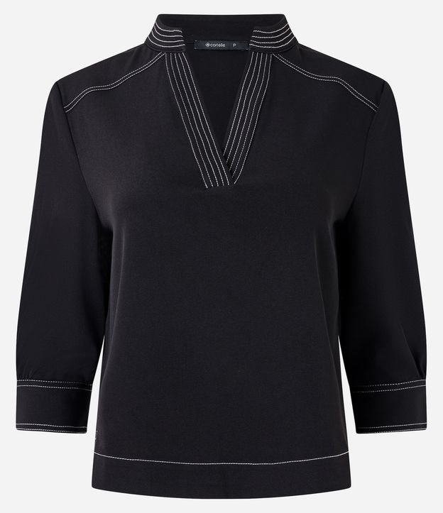 Blusa Manga 3/4 em Crepe com Costura Aparente