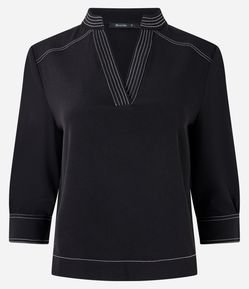 Blusa Manga 3/4 em Crepe com Costura Aparente