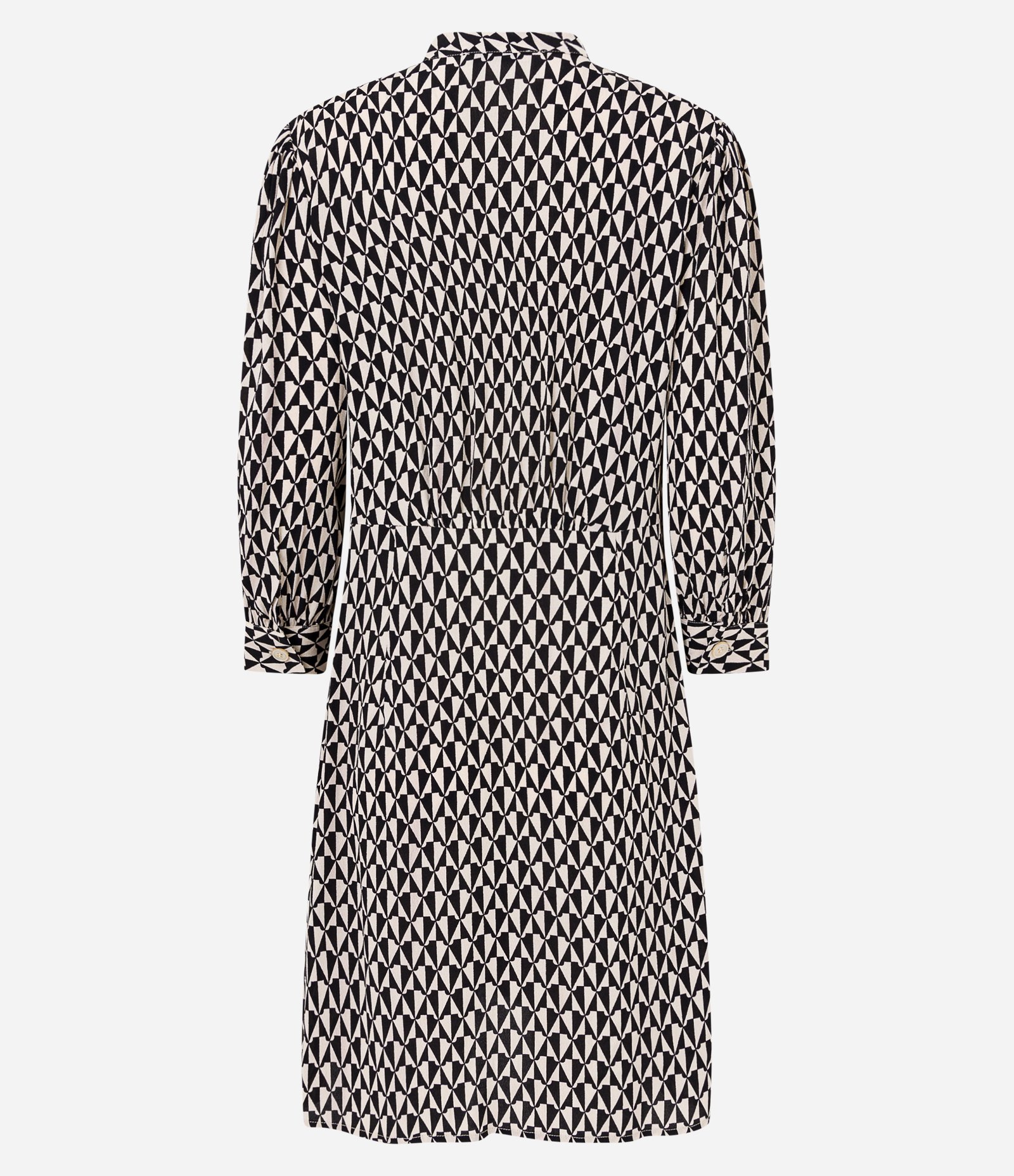Vestido Midi em Viscose com Amarração na Gola e Estampa Geométrica Preto/ Branco 6