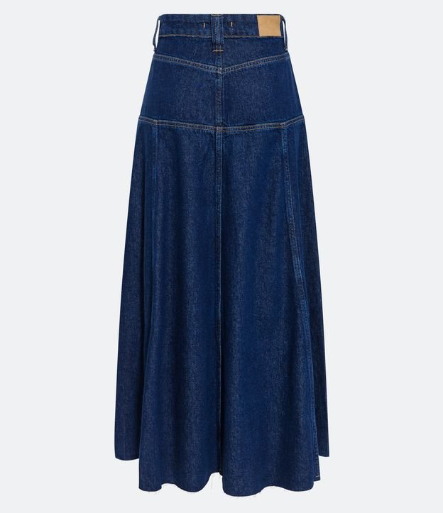 Saia Longa Evasê em Jeans com Recortes e Fenda Azul 7