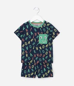 Pijama Curto Infantil Estampa Roar com Bolsinho de Dino - Tam 2 a 4 Anos