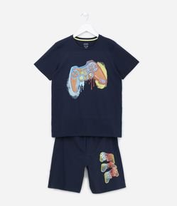 Pijama Curto Infantil com Estampa de Controle Derretido - Tam 5 a 14 anos