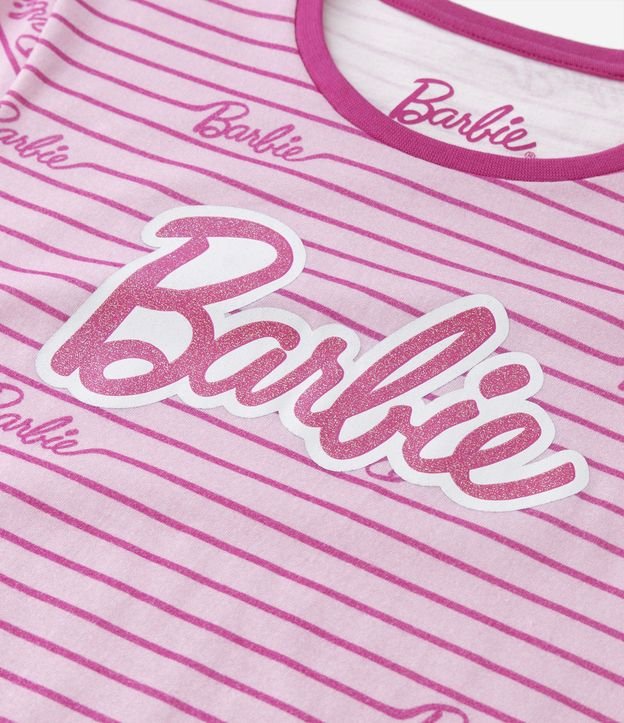 Pijama Curto Infantil Listradinho com Estampa Barbie - Tam 5 a 14 Anos Rosa 3
