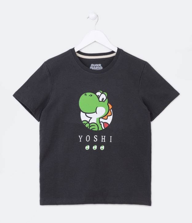 Camiseta Infantil com Estampa do Yoshi - Tam 5 a 12 Anos - Cor: Cinza Escuro - Tamanho: 9-10