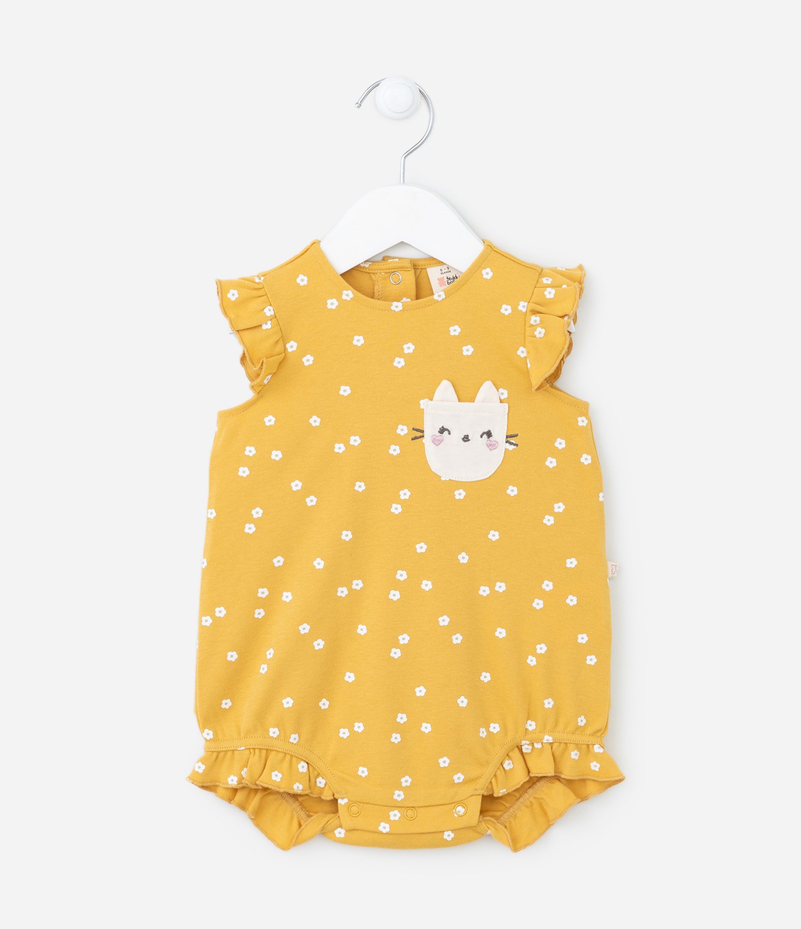 Macaquinho Infantil com Babadinhos e Bolso de Gatinha - Tam 0 a 18 meses Amarelo 1