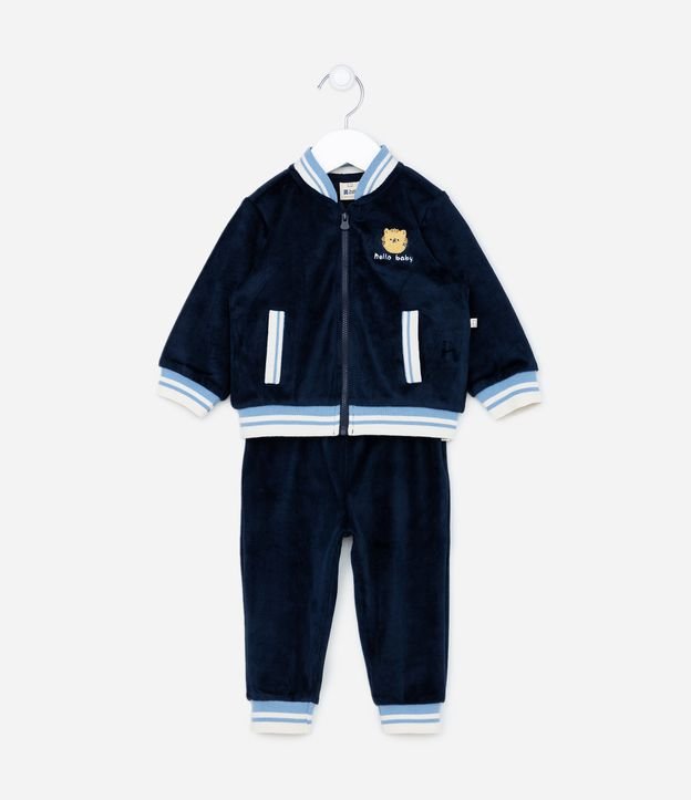 Conjunto Longo Infantil em Plush com Estampa de Tigre - Tam 0 a 18 meses