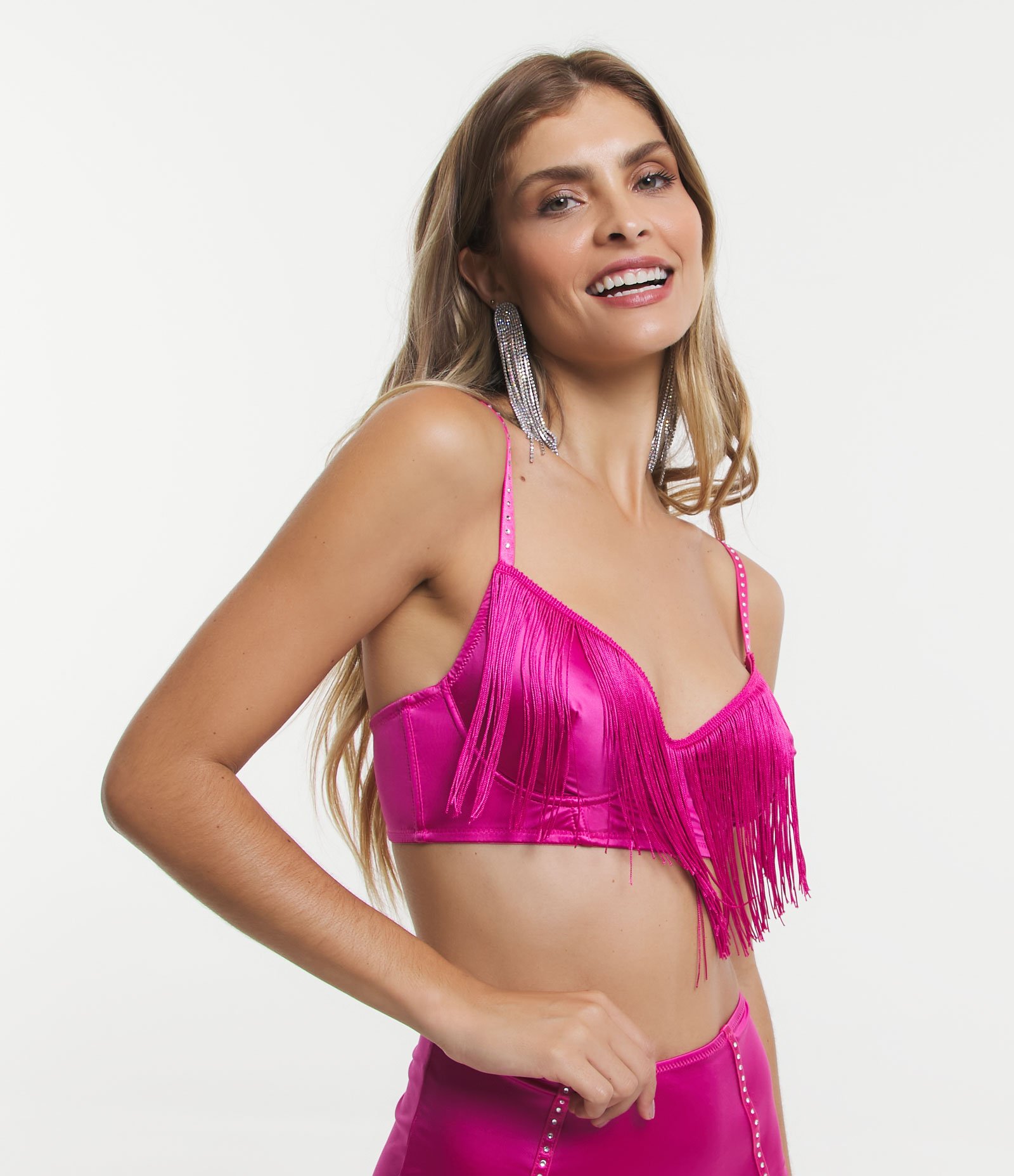 Sutiã sem Bojo em Microfibra com Strass e Franjas 1