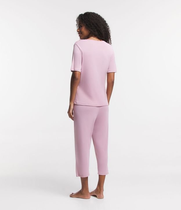 Pijama Longo em Liganete com Detalhe em Renda Rosa 2