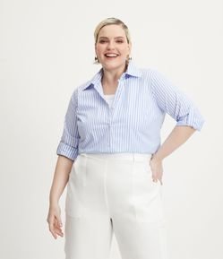 Camisa Manga Longa em Tricoline Listrado Curve & Plus Size