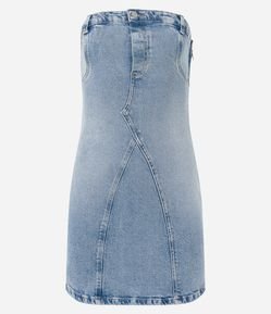 Vestido Curto Jeans Tomara que Caia com Recortes e Zíper Lateral