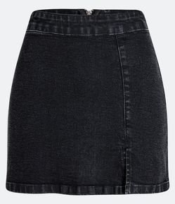 Saia Curta Evasêem Jeans com Fenda